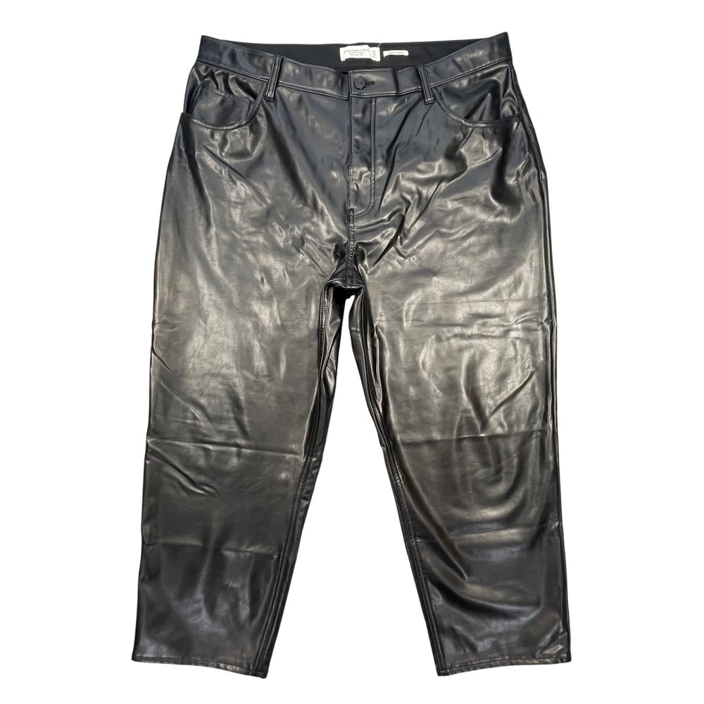 Abercrombie & Fitch Black Vegan Leather Ankle Straight Pants Women 18s